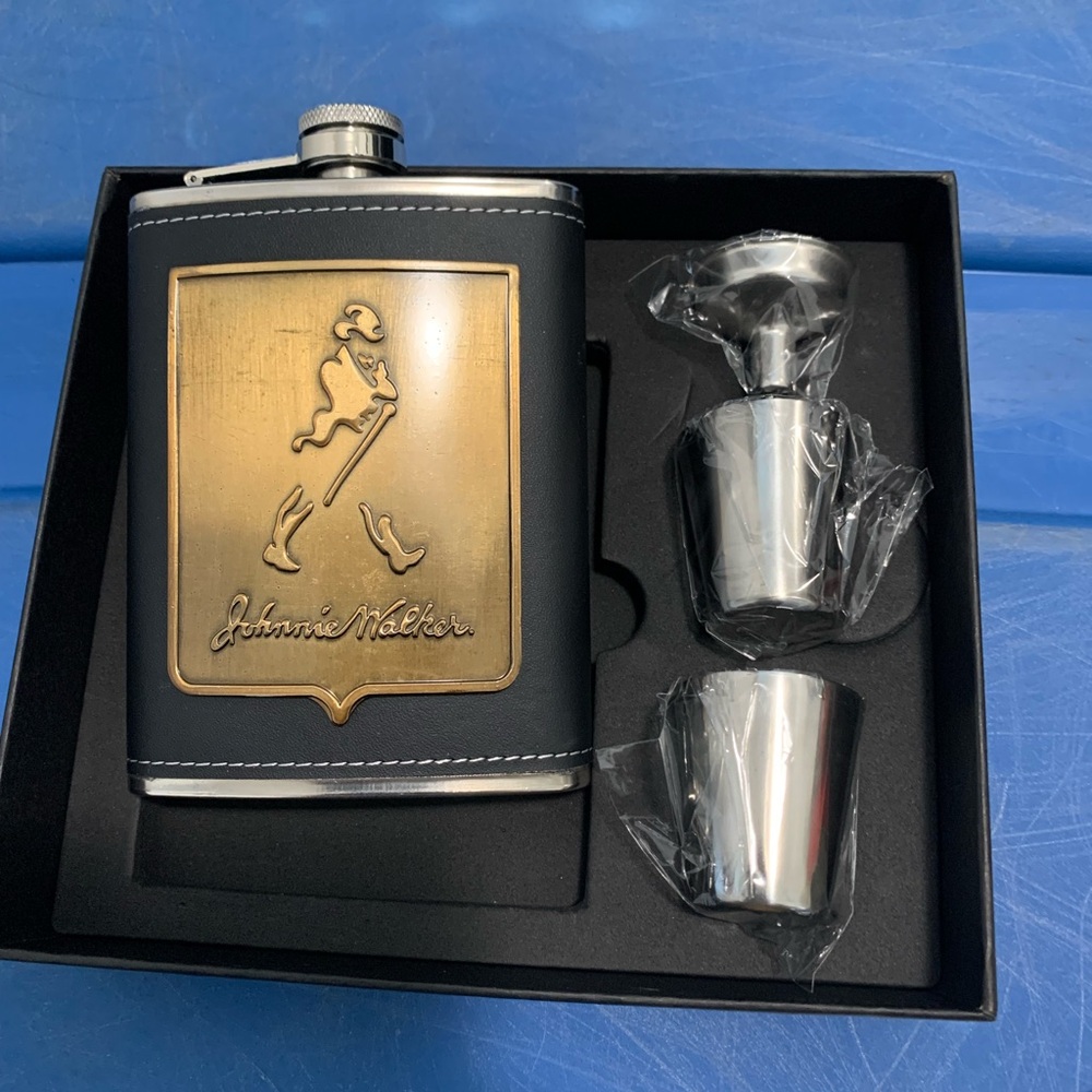 Brand New Johnnie Walker Flask with Funnel Set